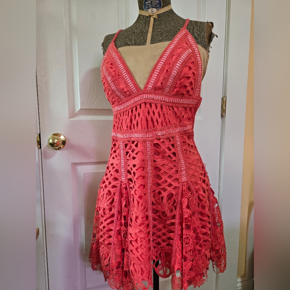 Free People Coral Colored Asymmetrical Lace Dress size 0
